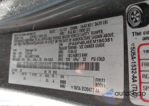 2014 Ford Fiesta Se z USA, uszkodzony, nr VIN 3FADP4BJ8EM180381